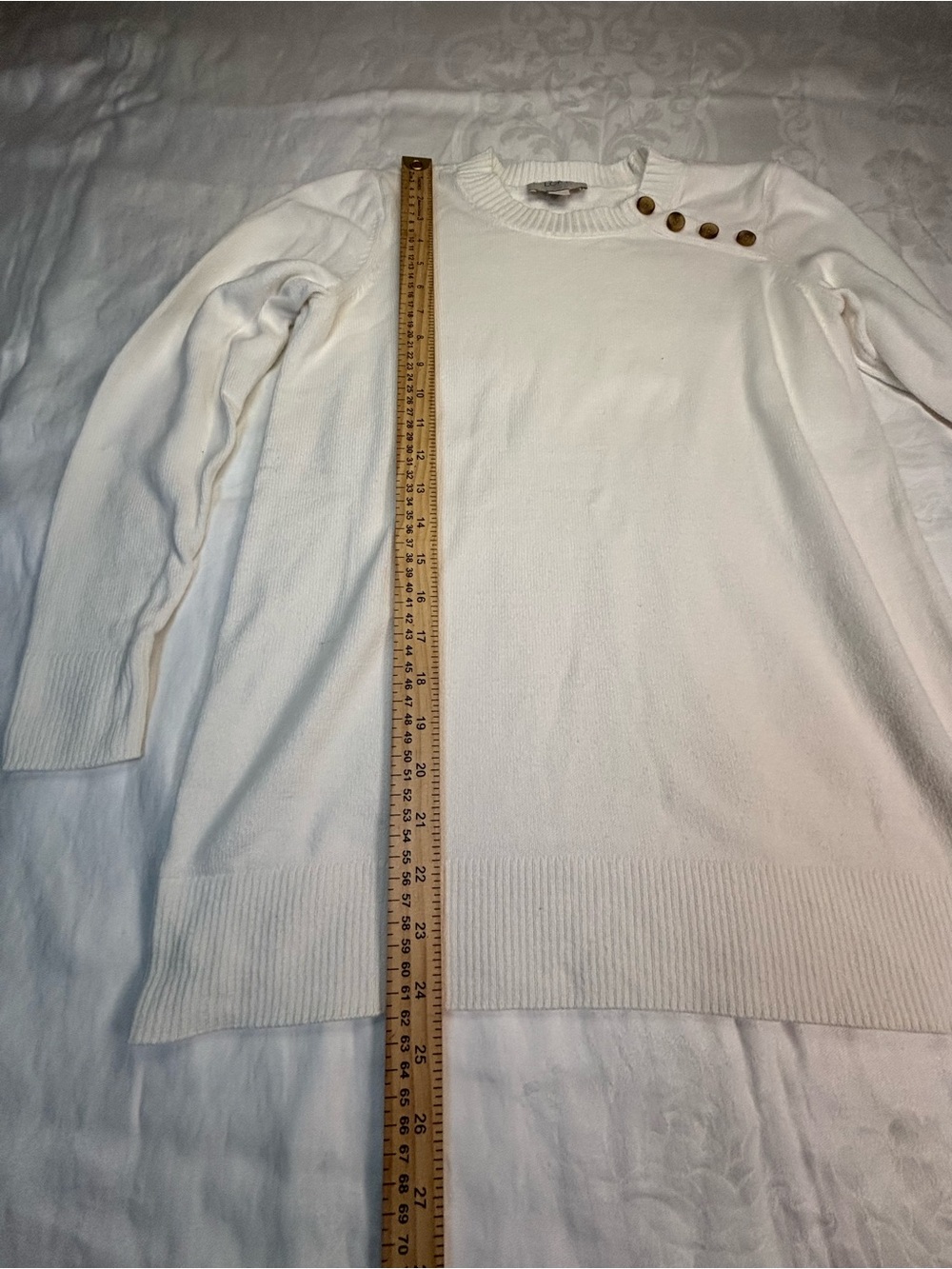 LOFT Petite Sweater Women SP Ivory Cream Button Shoulder Cotton Blend Pullover - Picture 7 of 7